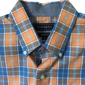 Crown and Ivy Shirt M Mens Classic Fit Plaid Button Down Long Sleeve Blue